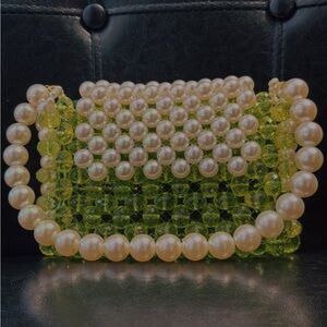 Elegant Pearl and Green Beaded Handbag